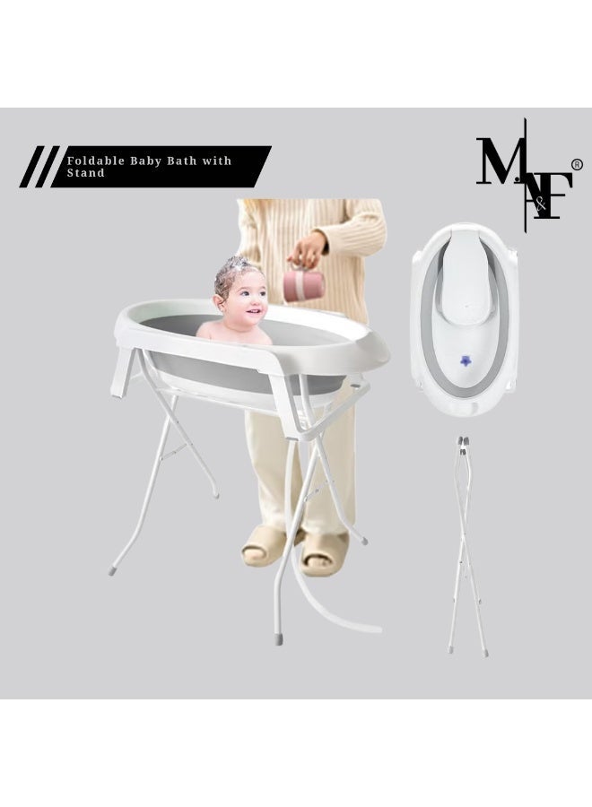 M.A&F's Foldable Baby Bath with Stand,Large Xxl Bath With Stand,Foldable Collapsable Heightened Baby Basin Infant Shower Bathtub With Shelf Storage Rack and Wash Tube Set And Drainage Kit,Baby Basin - Ideal for Shower - Image 1